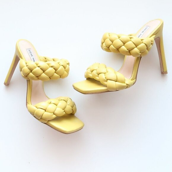 Steve Madden Kenley Yellow Braided Strap High Heel Square Toe Sandals Shoes 6.5 - Picture 3 of 16